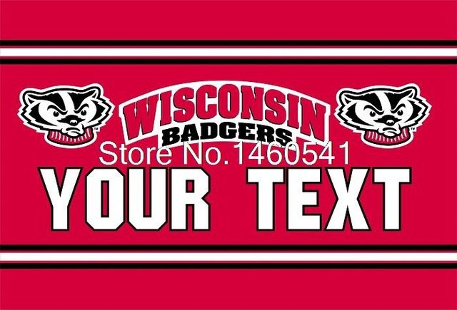 Wisconsin Badgers YOUR TEXT Flag 3ft x 5ft Polyester  Banner Flying