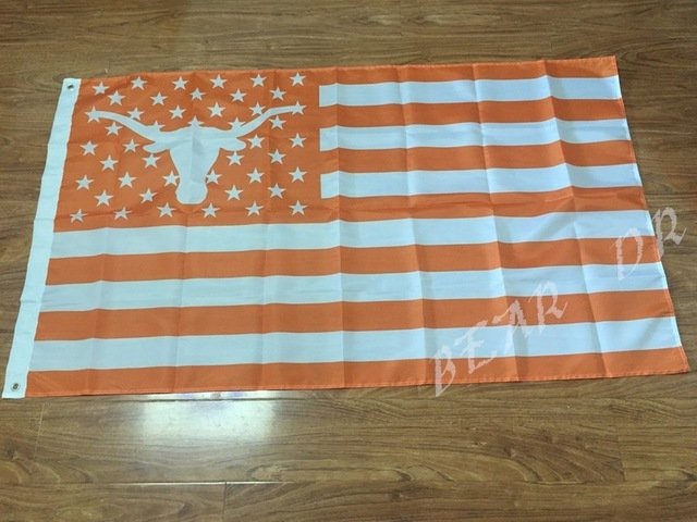 Texas_Longhorns logo flag with us stripes Banner 100D Polyester Flag 3X5FT