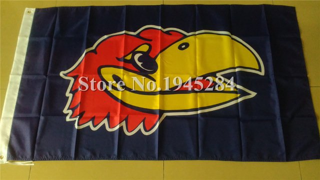 Kansas Jayhawks Flag  3x5ft 150x90cm 100D Polyester Flag Banner, free shipping