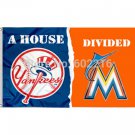New York Yankees vs Miami Marlins House Divided Team Logo Orange Flag 3FTX 5FT