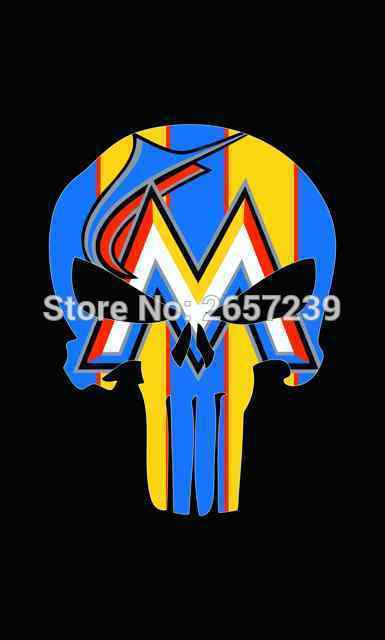 Miami Marlins flags Skull Style Flag 3x5FT banner150X90CM 100D Polyester  flag