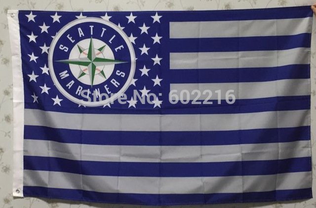 Seattle Mariners with modified US Flag 3ft x 5ft 100D Polyester Baseball Flag