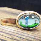 Golf Reverse Painted Glass Tie Clasp Clip Bar Golfer Ball Flag