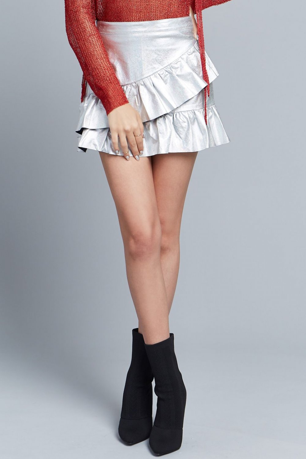 Trinity Ruffle Metallic Mini Skirt