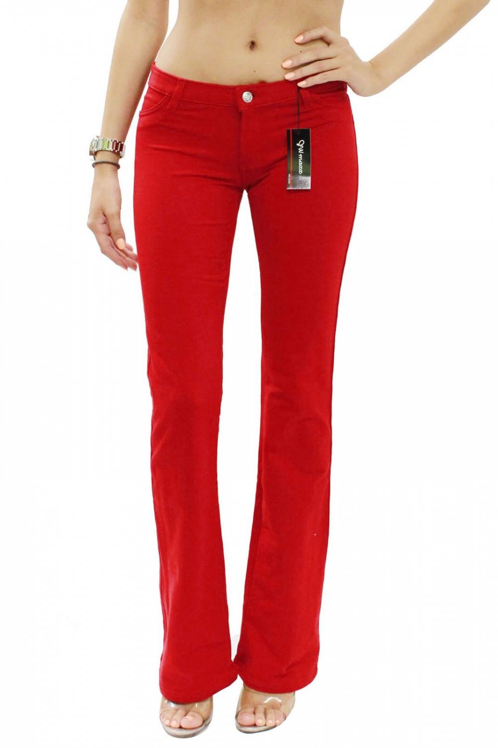 red bootcut pants