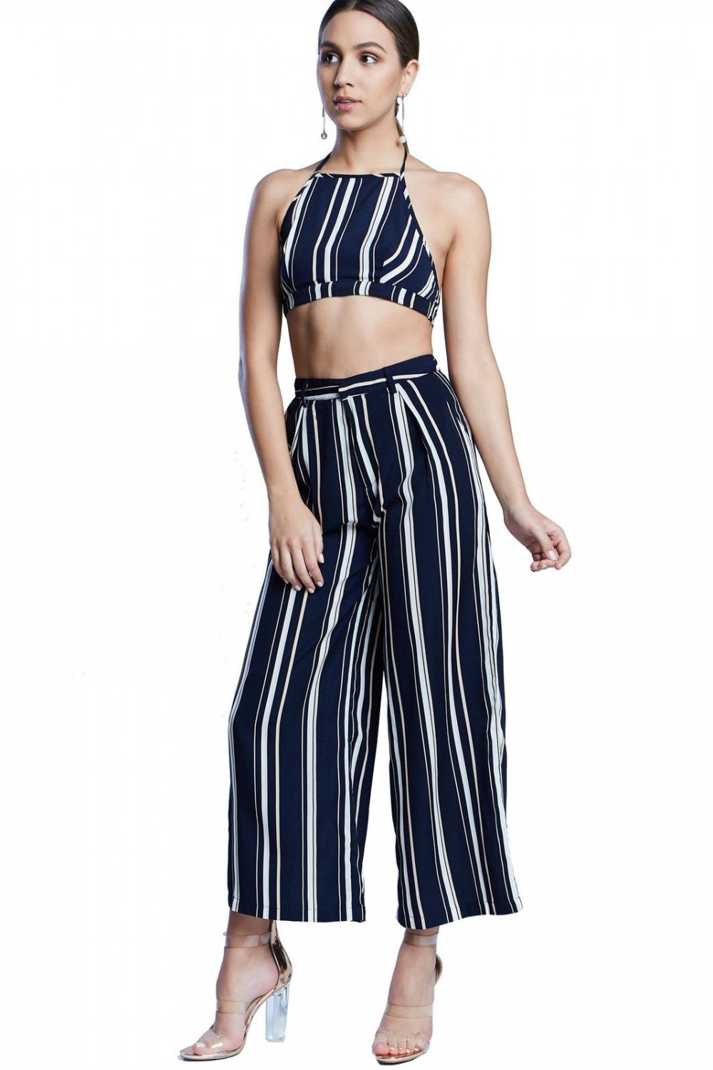 blue striped palazzo pants