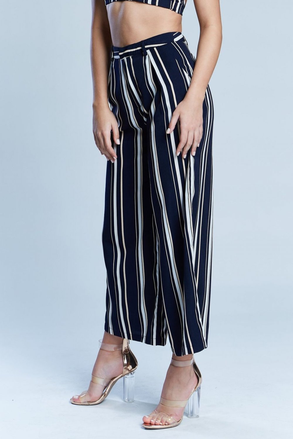 navy and white striped palazzo pants