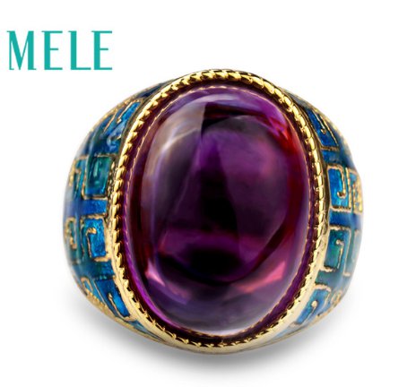 Natural amethyst silver ring, big oval 13mm*18mm, deep purple color with
