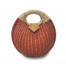 Red Round Shape Top Handle Straw Bag