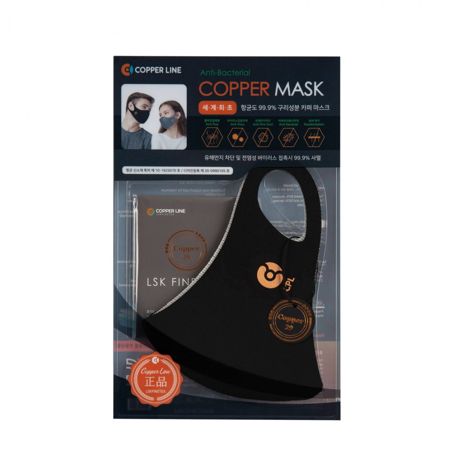Midnight Black Copper Line Reusable Face Mask
