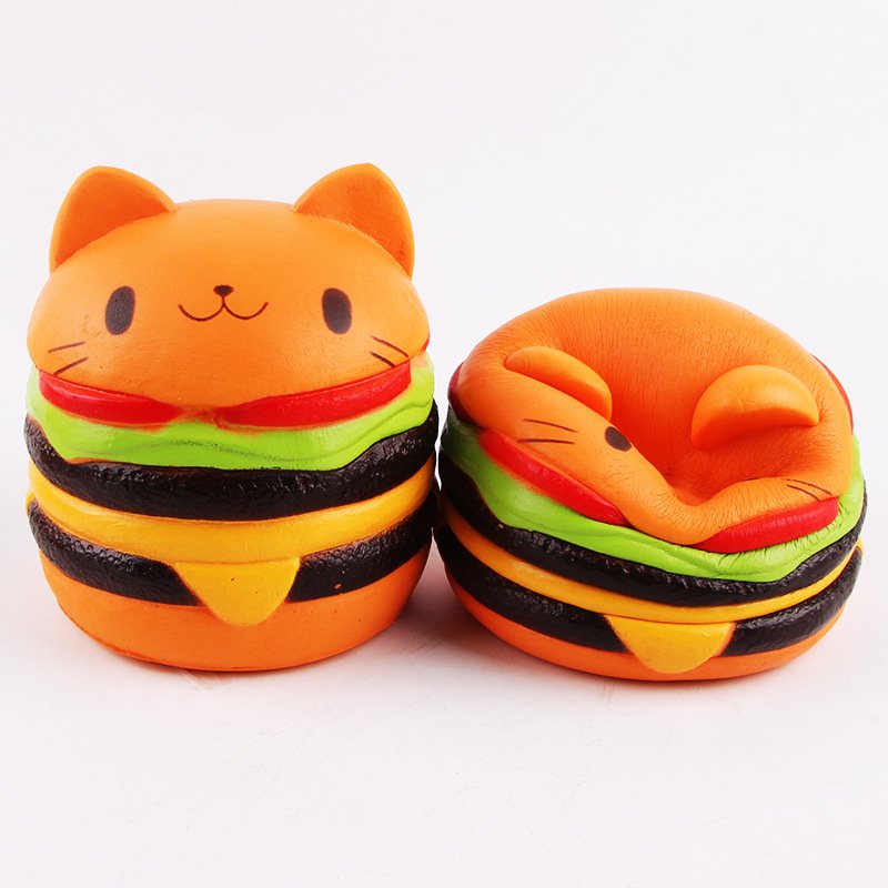 1PC Soft Jumbo Cartoon Cat Hamburger Cartoon Squishy Slow Rising Squeeze Toy