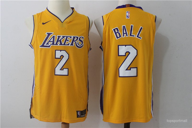 Los Angeles Lakers 2 Lonzo Ball Hockey Jerseys color yellow