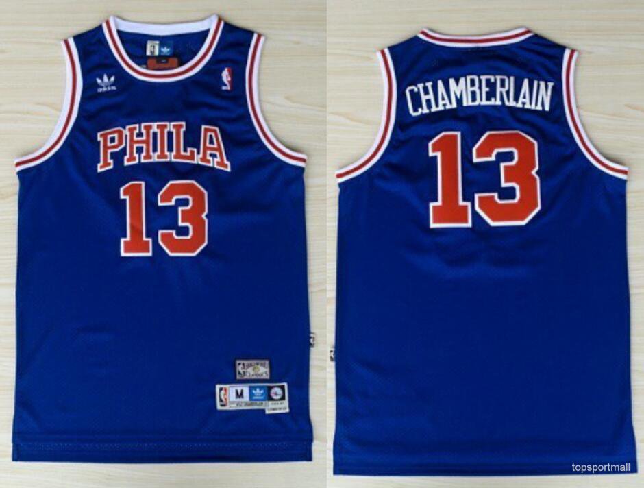 Philadelphia 76ers 13 Wilt Chamberlain basketball Jerseys color blue