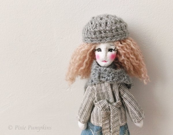 Handmade Art Doll, Fabric Doll, Miniature Textile Doll, Tiny Cloth Doll, Ooak Doll