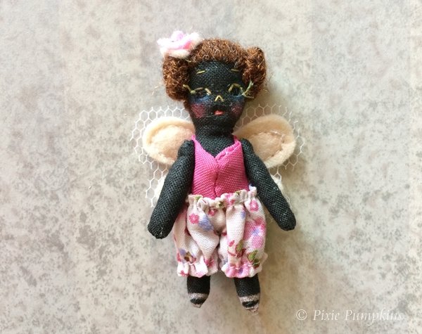 Tiny Doll With Fairy Wings, Miniature Black Fairy Doll, Ooak Doll, Fairy Little Black Girl