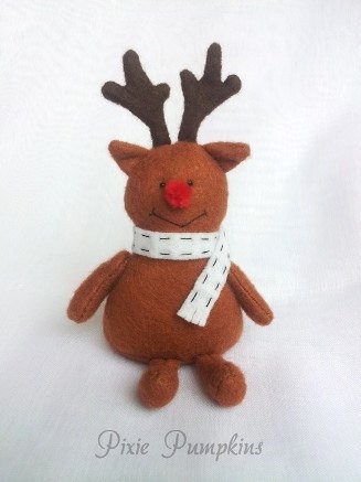Handmade Felt Reindeer, Christmas Plush Ornament, Felt Stuffed Soft Sculpture - Rudolph The Reindeer