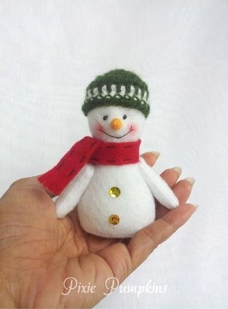 Handmade Snowman Ornament With Crocheted Hat & Scarf, Snowman Plush, Felt Ornament, Christmas Decor