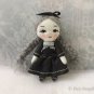 Little Goth Doll, 6 cm Tiny Girl, Handmade Heirloom Cloth Doll, Miniature Textile Halloween Rag Doll