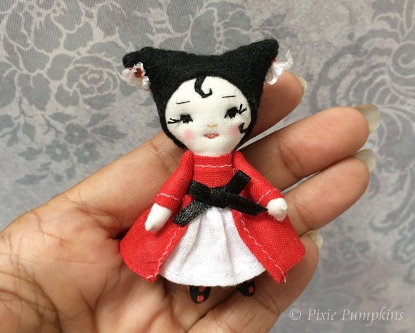 Miniature Red & Black Jester Ooak Doll, Jester Circus Doll, Jester Handmade Cloth Doll, Collectible