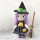 Miniature Halloween Doll, Tiny Halloween Witch With Broom, Plush Doll, Little Witch, Halloween Gift