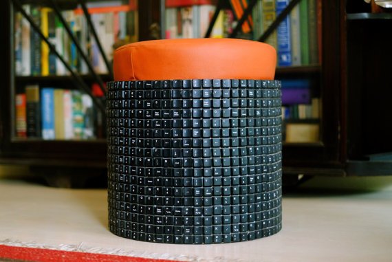 Modern Recycled Design Stool / Ottoman / Bench upcycled using Pallet Wood & black keyboard keys