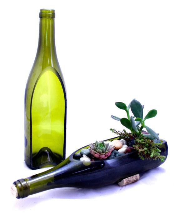 Succulent Planter Made from wine bottle single