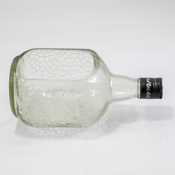Succulent Herb Kitchen Planter - Snack Bowl made from Beautiful Clear OLD MONK RUM Bottle