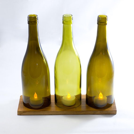 WINE BOTTLE LED Candle Stand - Cover - Holder Set with a Wooden base For Table decoration