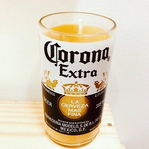 100 ONTARIO BEESWAX CANDLES in a recycled Corona Bottle Upcycled Glass