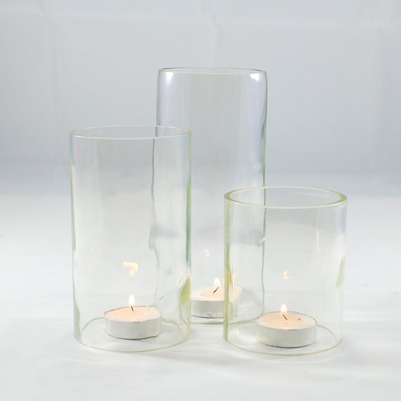 Wine bottle Tea Light Hurricane Candle cover Trio set : Clear