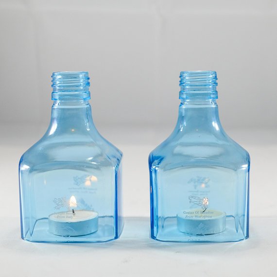 Tea Light Set~with up-cycled Bombay Sapphire bottle