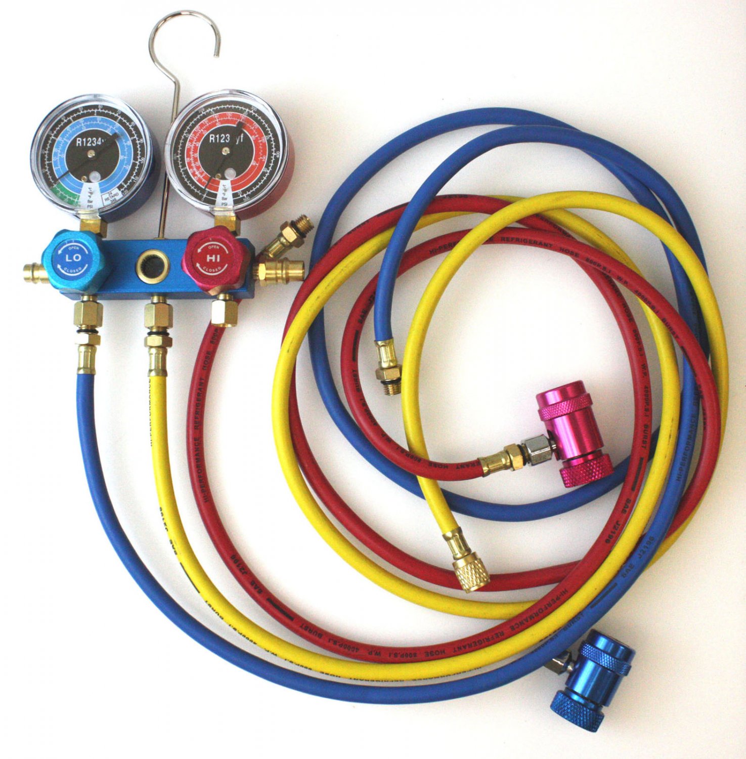 R1234YF HVAC Air Conditioning Aluminum Manifold Gauge Set W/72" Color Hoses A/C