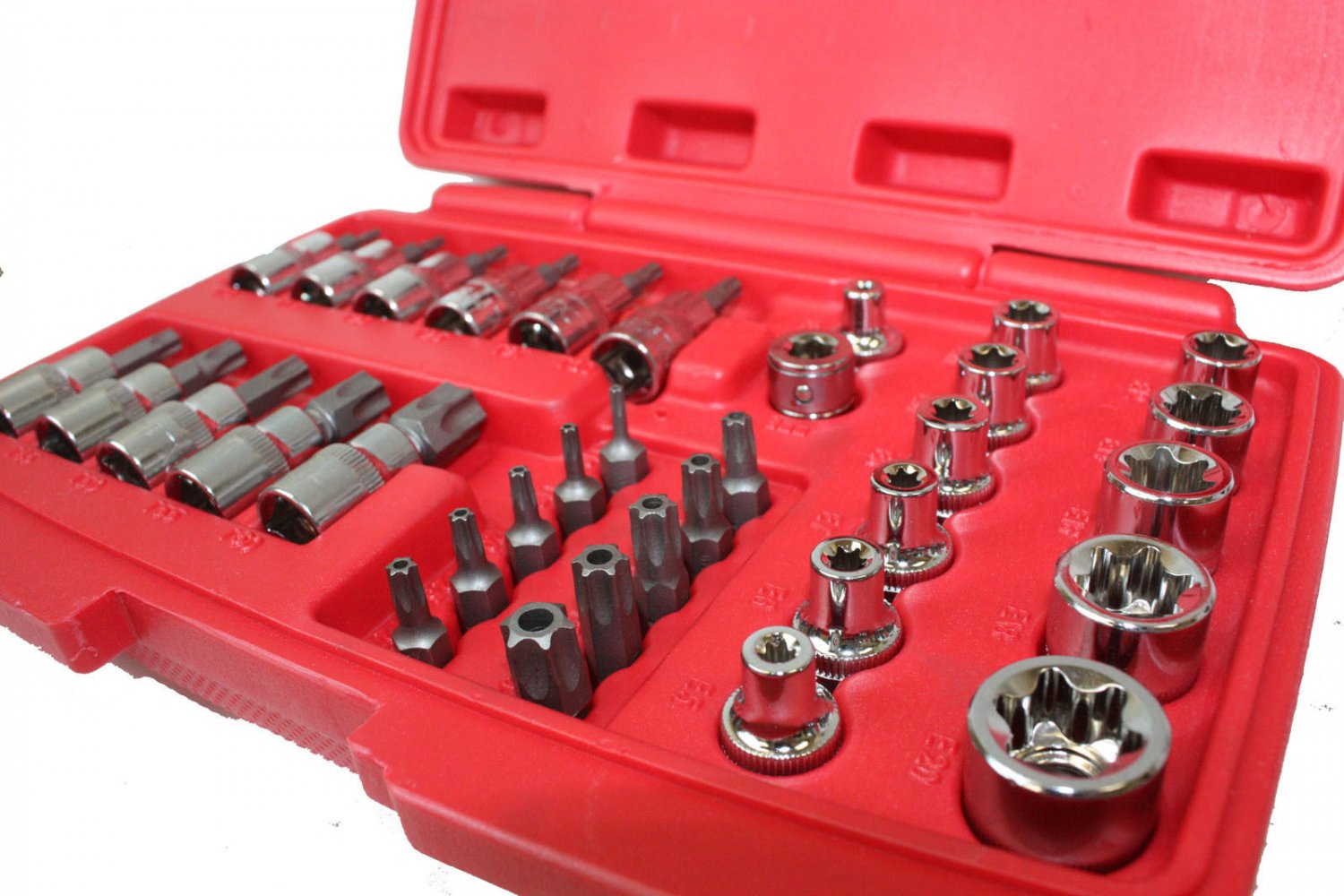 34pc Torx Star Sockets & Bit Set Male Female E-torx Security Bits 3/8 Drive