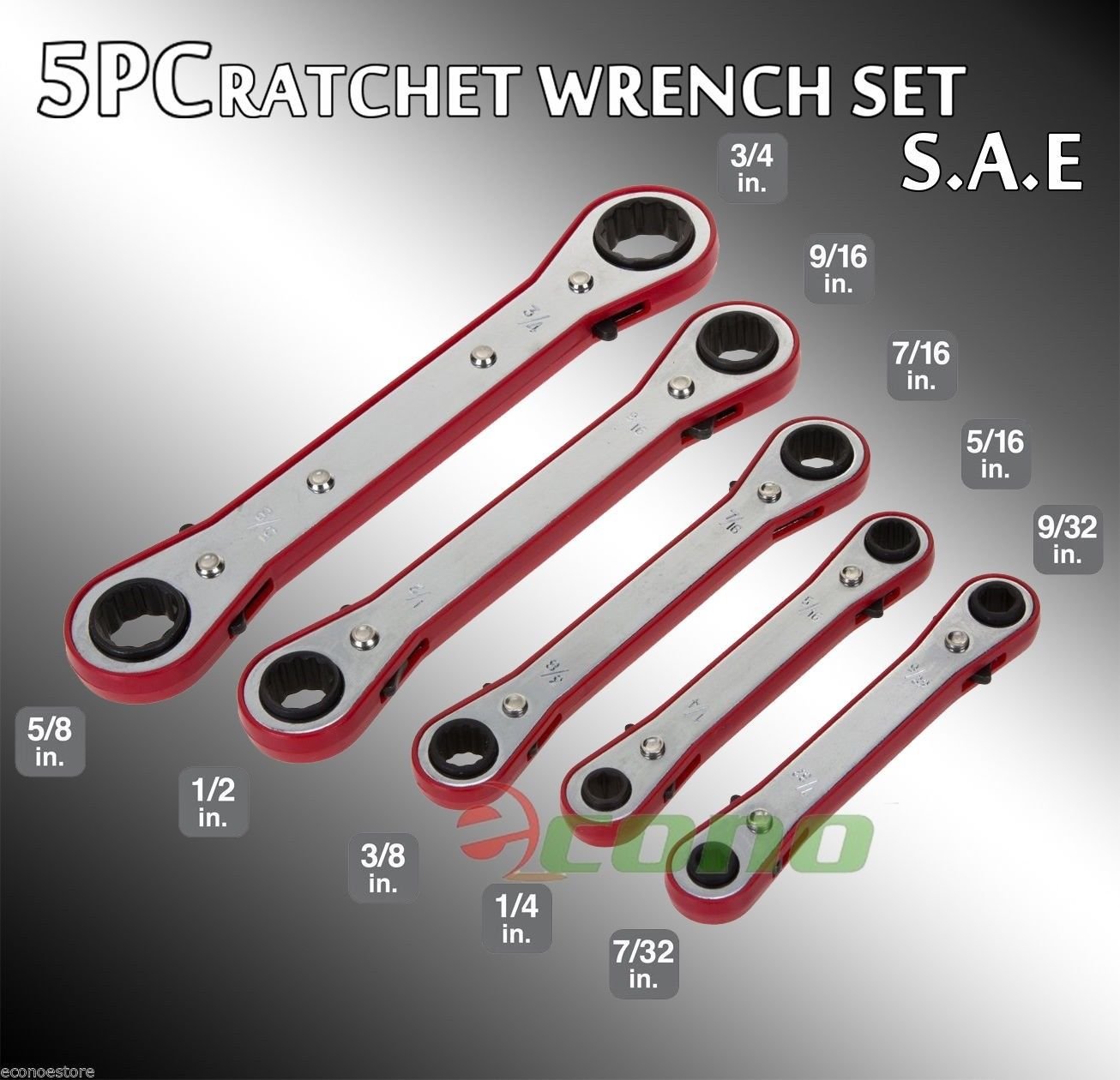 5PC SAE STANDARD SIZE BOX CLOSED END GEAR RATCHET RATCHETING WRENCH TOOL SET