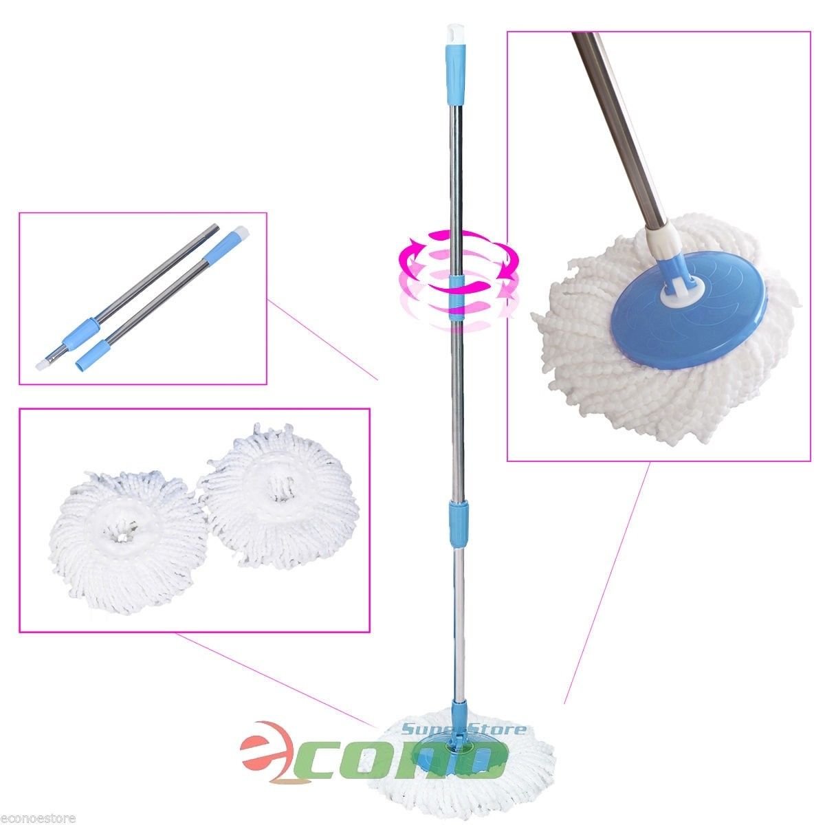 2 Microfiber Head Spinning Fast Cleaning w/ Pole Easy Roto 360&Acirc;&deg; Spin Magic Mop