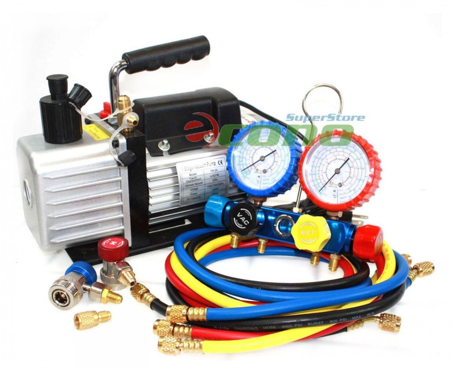 R410A R134A R22 4.8 CFM Vacuum Pump HVAC A/C Refrigerant W/4VALVE MANIFOLD GAUGE
