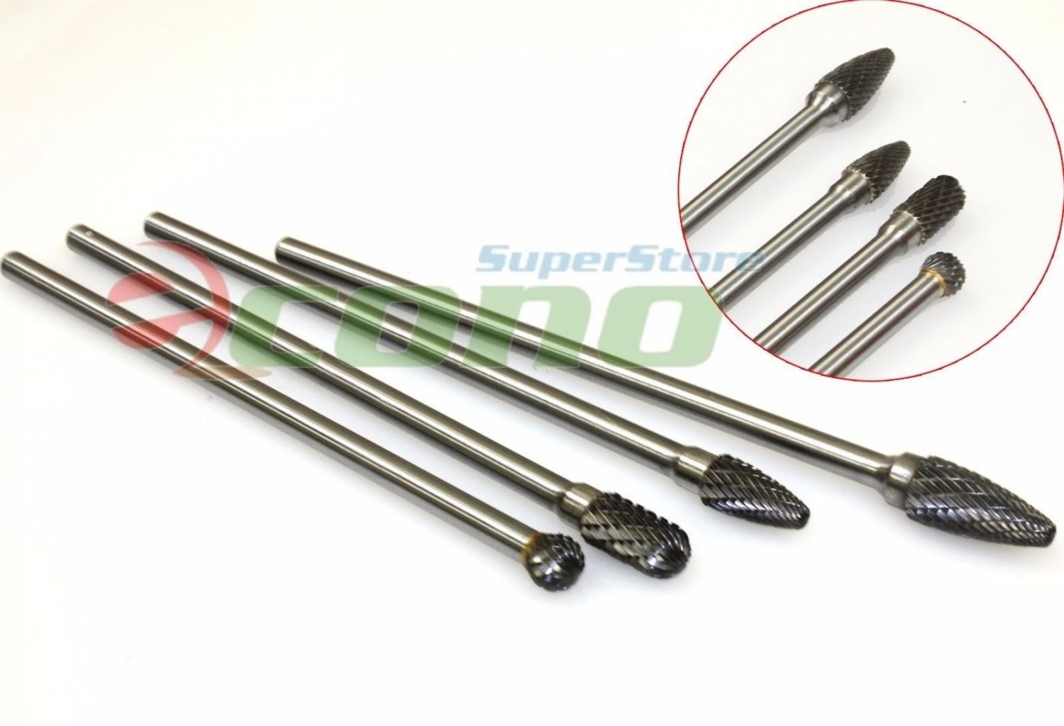 4Pc Long Reach Double Cut Carbide Rotary Burr Set 1/4" Shank Polishing bits