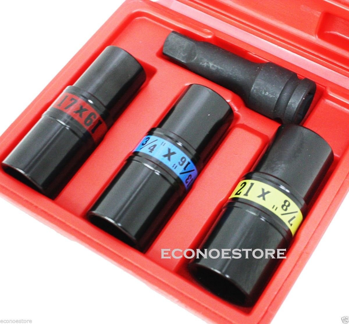 4Pc 1/2" Flip Impact Socket + Bar Exension Wheel Lug Lock Nut Remover Installer