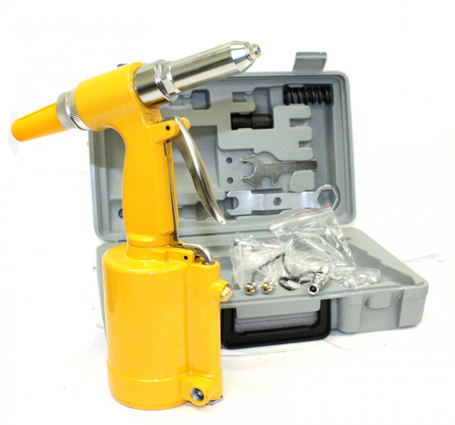 AIR HYDRUALUC RIVET POP GUN AIR RIVETER 3/16", 5/32", 1/8", 3/32" CARRYING CASE