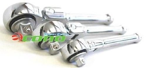 3PC Stubby Stub FLEX Ratchet Wrench set 180&Acirc;&deg; Swivel Radius  1/4" 3/8" 1/2" Dr.