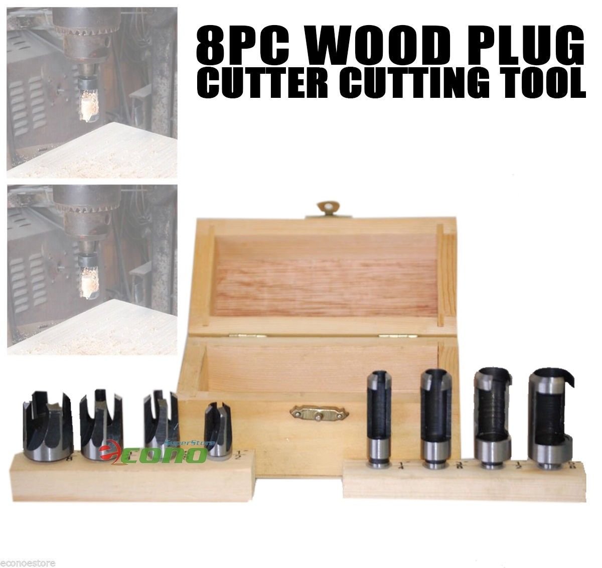 8PC WOOD PLUG CUTTER CUTTING TOOL STRAIGHT AND TAPERED TAPER DRILL BIT SET