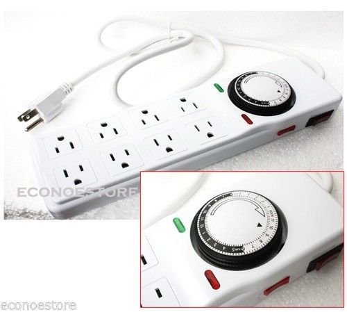 15 AMP POWER STRIP SURGE PROTECTOR TIMER 8 OUTLET 24 HOUR HYDROPONIC 120V