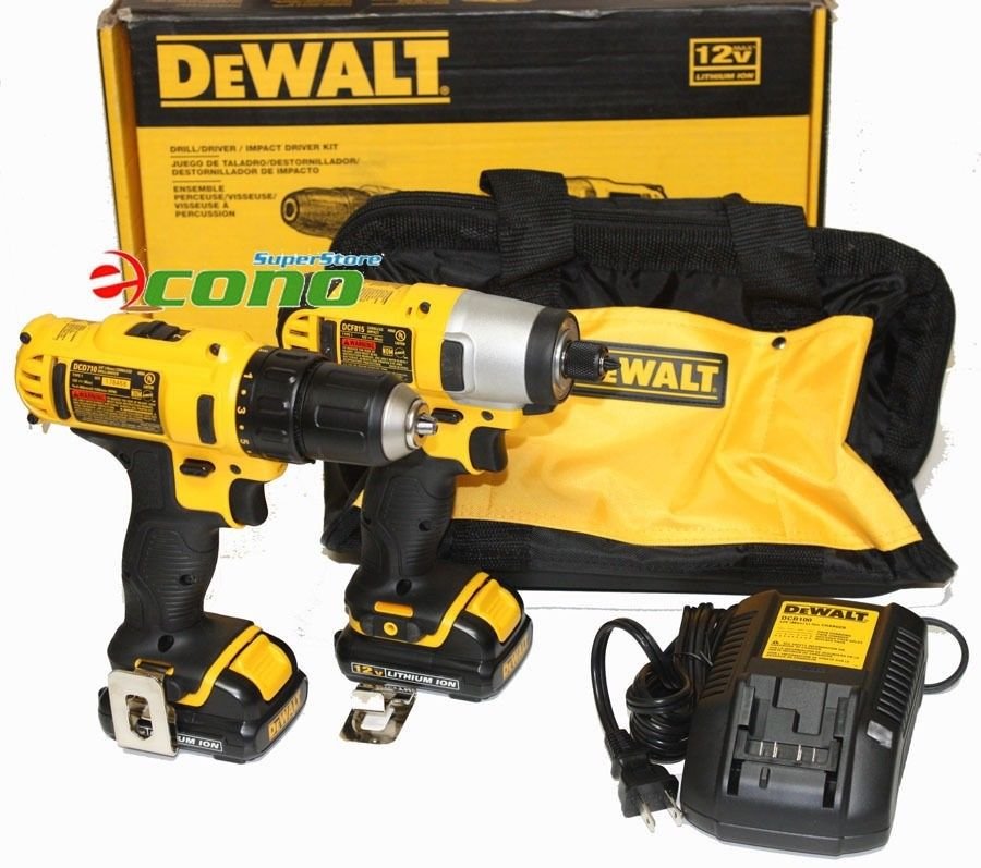 DeWalt 12V Drill & Impact Driver Kit DCK211S2 w/2 Lith-Ion Battery + 100pc Bits