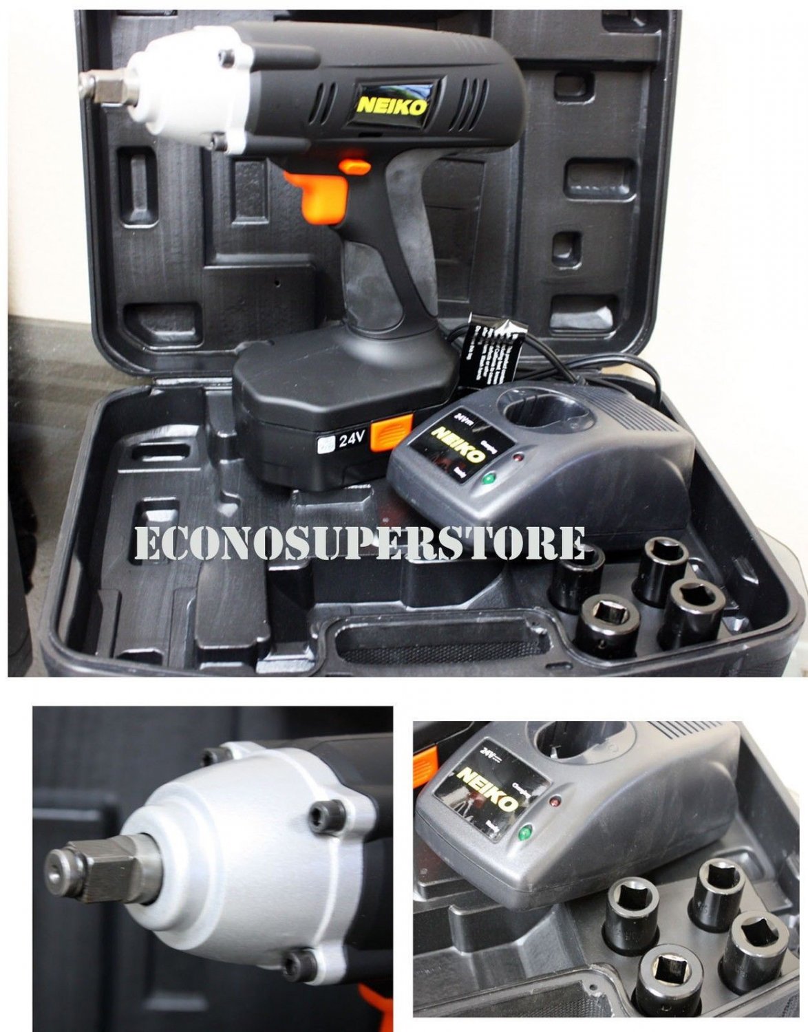 24V 210 Ft-LBS REVERSIBLE CORDLESS IMPACT WRENCH GUN W/ QUCK CHARGER & SOCKETS