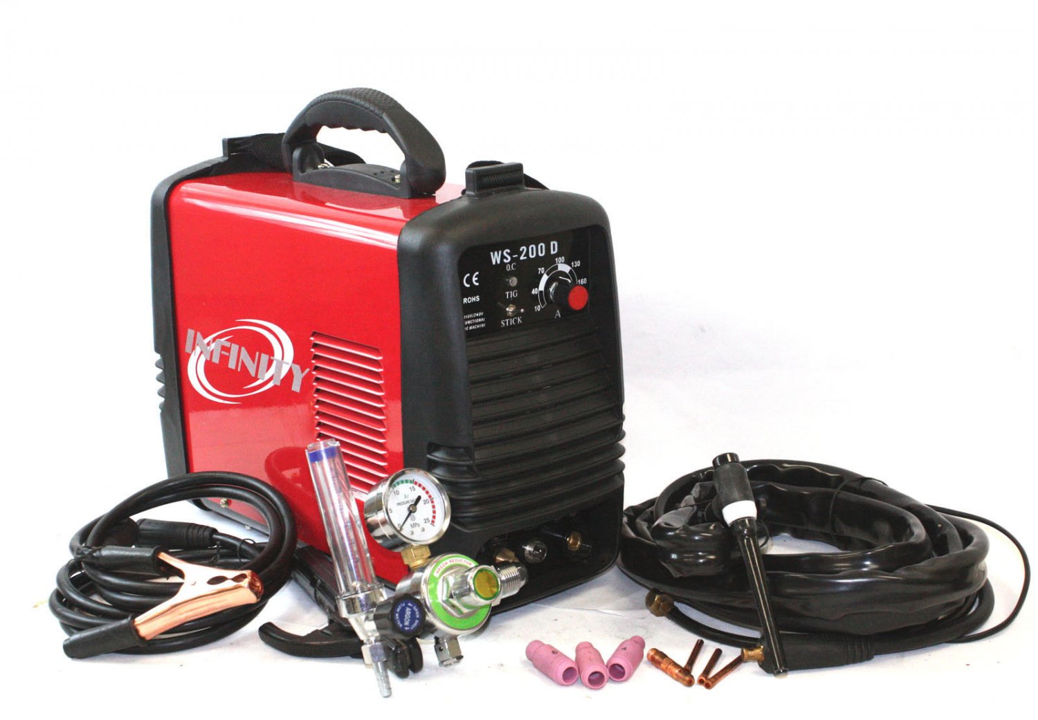 200 Amp DC Inverter TIG & ARC STICK MMA Welding Steel Welder W/Argon Flow Meter