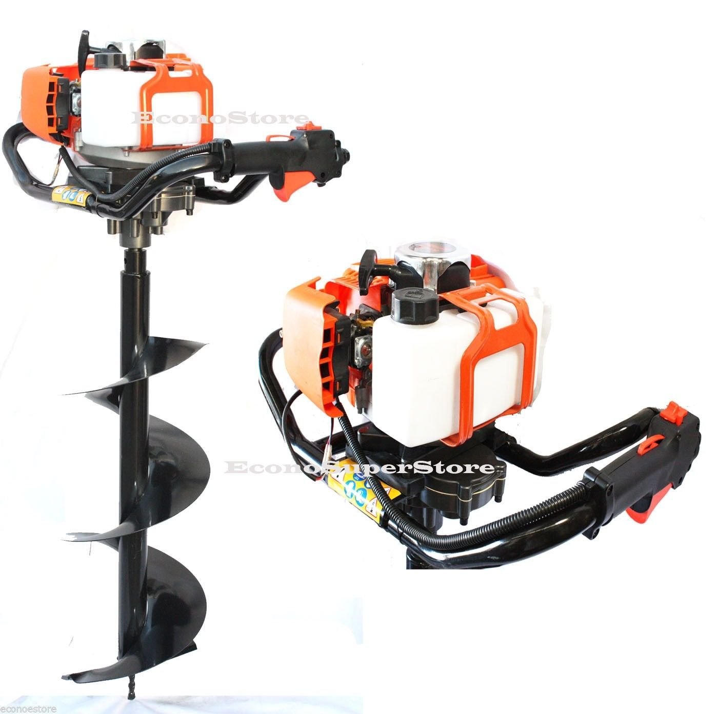 52cc Gas Power One Man Post Hole Digger Earth Driller w/ 2 Bit 10" & 8" Bits