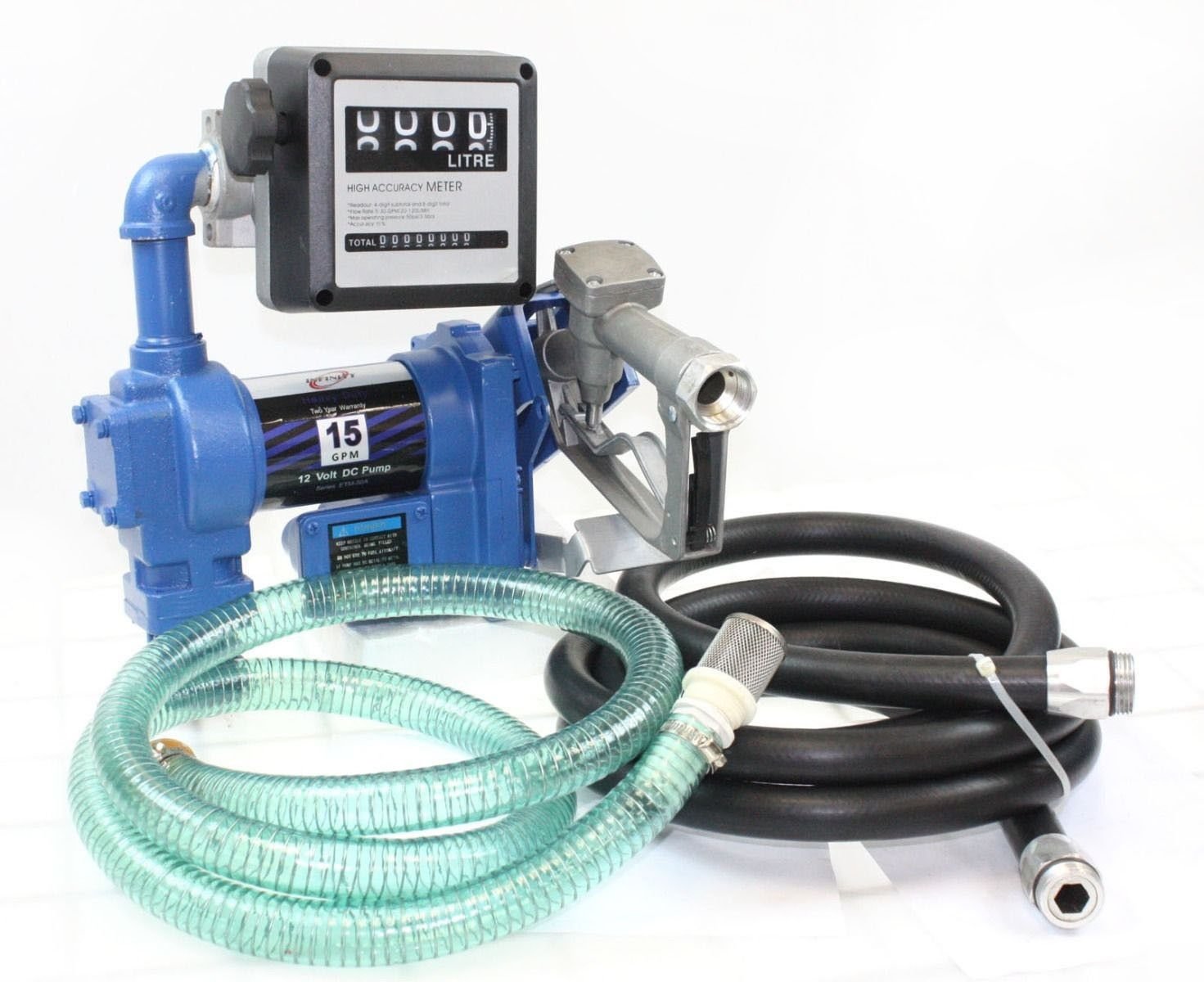 Gasoline Anti-Explosive Fuel Transfer Pump 12V DC 15GPM W/ Meter, Hoses, Nozzle