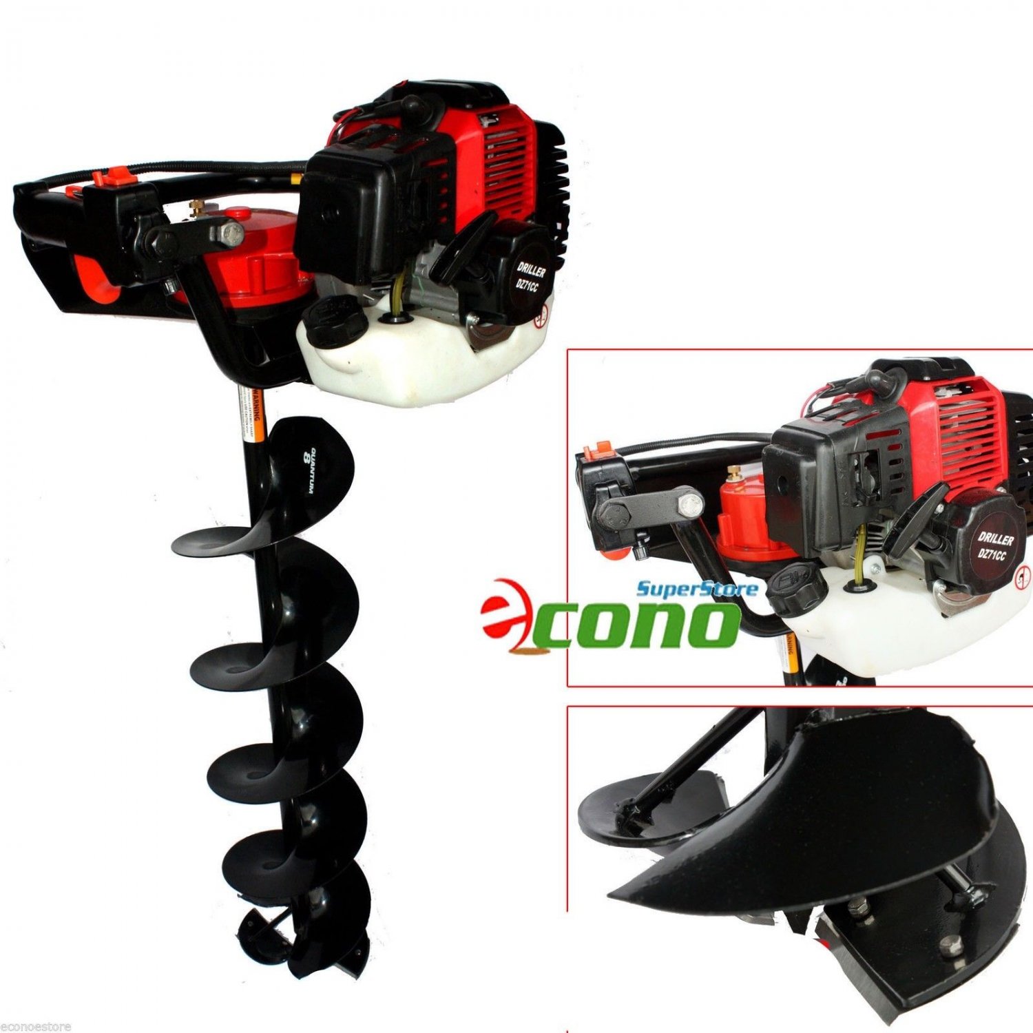 8" Ice Auger Bit Double Blade w/ 49cc Gas Engine Post Hole Digger for Single Man