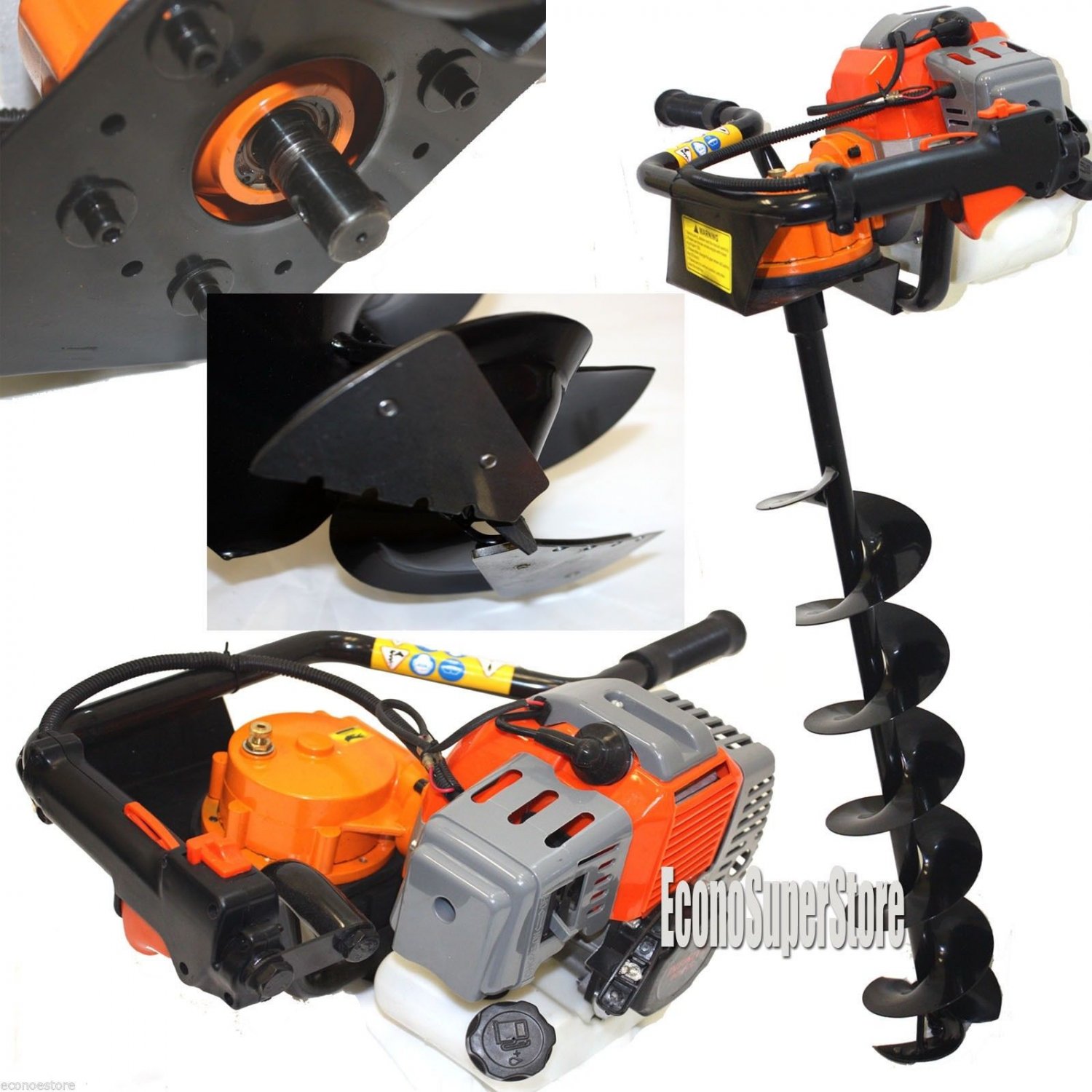 52cc 2.3HP Gas Powered Ice Post Hole Digger W/ 6" Ice Dril Bit w/Sharp Blades