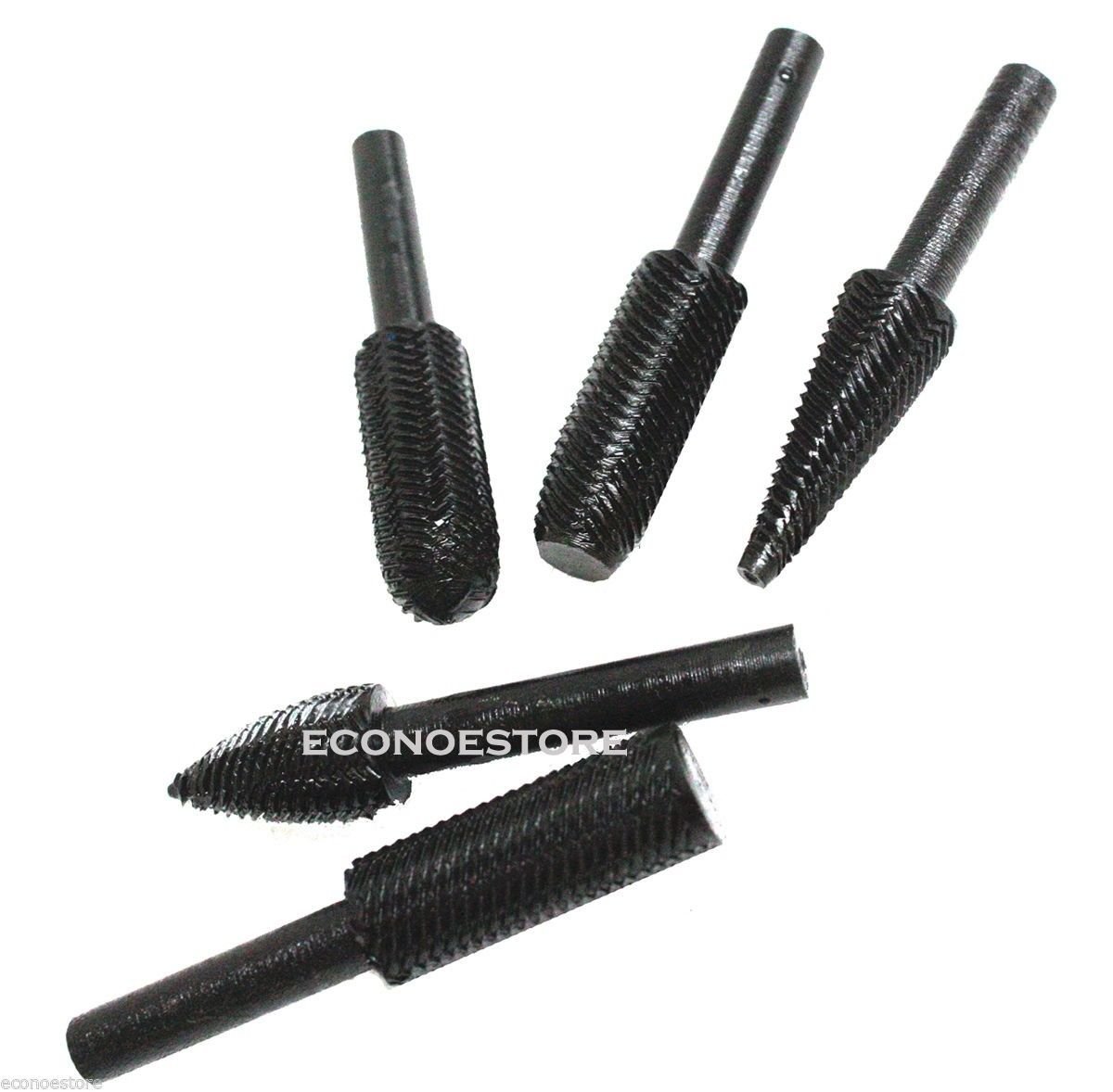 5 Pc Rasp File Set 1/4" Rotaty Bit for Metal, Wood, and Plastic